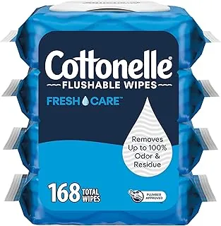 Cottonelle Fresh Care Toallitas húmedas desechables, toallitas húmedas para adultos, 4 paquetes abatibles, 42 toallitas por paquete (168 toallitas en total), el embalaje puede variar