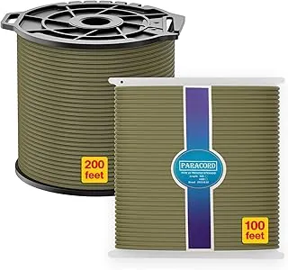 Cuerda de paracaídas de 850 libras | Cuerda de paracaídas 550 Paracord de 100 pies genuina tipo III cuerda de nailon para tienda de campaña Mil Spec 100% nailon (verde, 100 pies)