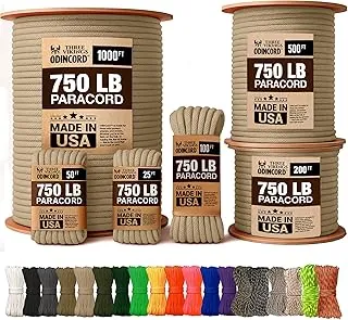 Cuerda de Paracord - Fabricada en EE. UU. - 750 libras - 100% Nylon - Tipo IV - Núcleo de 11 hebras - Carretes continuos - Más fuerte que la cuerda de paracord 550