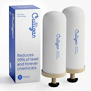 Culligan MaxClear - Filtro de agua por gravedad de 7 pulgadas compatible con sistemas de filtro de agua ProOne y Berkey, filtro de cerámica y carbono certificado NSF/ANSI, reduce el total de PFAS, microplásticos y plomo, paquete de 2