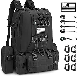 CVLIFE Mochila táctica de 60 L para hombres y mujeres, mochila militar grande del ejército con anillo en D, clips Molle, accesorios de brújula, 3 días, bolsa Molle de supervivencia, bolsa Molle para senderismo, camping, gimnasio, mochilas color negro