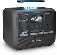 DECOMIL Estación de energía portátil LFP700, batería LiFePO4 de 504 Wh, salida de CA de 700 W (pico de 1200 W), carga inalámbrica, 80% en 50 minutos, generador solar para camping, emergencia, respaldo en el hogar (solar opcional)