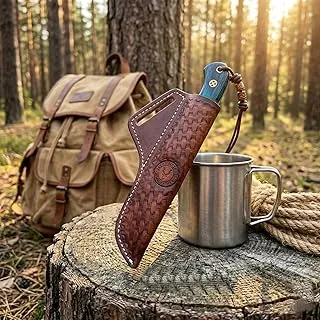 Dessi Funda de cuchillo de cuero para llevar el cuello del cinturón, panqueques horizontales de piel de vaca hecha a mano, hoja fija de dibujo cruzado, caza Bushcraft Survival EDC, se adapta a hoja de