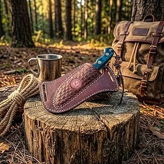 Dessi Funda de cuchillo de dibujo lateral cruzado para cinturón, funda de panqueques italiana de piel de vaca, transporte horizontal para caza de hoja fija/EDC, se adapta a hoja de 3.5-5.5 pulgadas