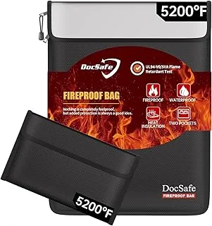 DocSafe Bolsa de Documentos Resistente al Fuego (5200℉) con Estuche de Viaje Organizador Resistente al Fuego, Bolsa de Dinero Segura de 8 Capas Aislada del Calor Resistente al Fuego y Agua para