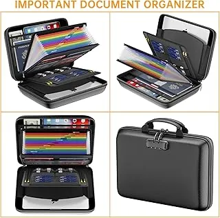 DocSafe Organizador de Archivos Ignífugo con Cerradura, Carcasa Rígida, Caja de Documentos Ignífuga con Carpeta de Archivos de Acordeón de 13 Bolsillos, Portátil para Oficina en Casa, Almacenamiento