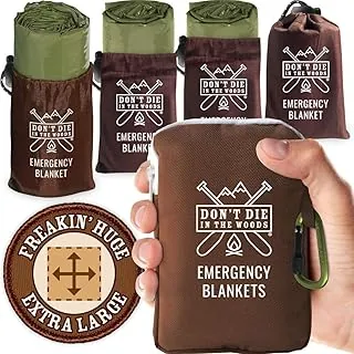 Don't Die In The Woods - Mantas de emergencia Freakin’ Huge [4 paquetes] extra grandes de mylar térmicas para el espacio - Una de las diez herramientas esenciales de supervivencia al aire libre para