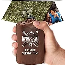 Don't Die In The Woods - Tienda de campaña de supervivencia - Hecha con manta espacial térmica de Mylar extra gruesa - Tienda de campaña de refugio de emergencia - Uno de los 10 elementos esenciales