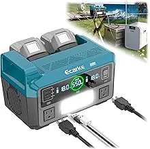 Ecarke Inversor de corriente portátil de 550 W compatible con batería Makita de 18 V, CC 18 V a CA 110 V, estación de energía de onda sinusoidal pura 2 salidas de CA, 2 USB-A y 1 USB-C de 20 W, 600 lm LED para uso de emergencia al aire libre (sin batería)