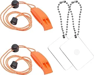 Eco-Fused 2 silbatos de supervivencia y 2 espejos de señal, kit de supervivencia al aire libre, espejo flash de rescate - silbato con clip con cordón - mochilero, campamento, uso marino, actividades al aire libre
