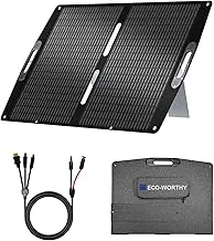 ECO-WORTHY Panel solar portátil de 100 W para estaciones de energía, IP65 impermeable y ligero con soporte ajustable, panel solar plegable de alta eficiencia del 23% para exteriores, caravana, camping