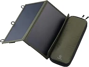 ELECOM NESTOUT - Panel solar portátil, puertos USB-A duales, cargador de generación de energía de 28 W para campamento de teléfono, nailon Ripstop resistente al agua, plegable, ligero, soportes ajustables (2 paneles)