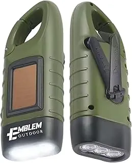 Emblem OD linterna solar con manivela, linterna de emergencia recargable LED para supervivencia con dinamo, manivela y clip de mosquetón. Recargable por energía solar, no requiere baterías