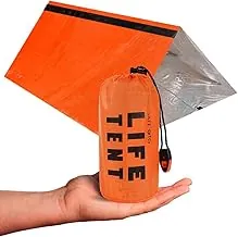 Emergency Survival Tent Life Shelter 2 Person Mylar Tube Tents Tarp with Whistle & Paracord Year-Round All Weather Protection for Car Outdoor Hiking Camping Gear Equipment