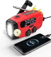 Emgykit 086S - Radio de emergencia con manivela de mano, 2000 mAh/7400 mWh AM/FM/NOAA Radio de emergencia solar con 3 linternas LED, función SOS para emergencias, campamento, color rojo