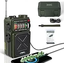 Emgykit R11 Radio de emergencia de manivela - 4000 mAh/14800 mWh NOAA/SW/AM/FM, carga solar/manual/USB, receptor Bluetooth/USB/reproducción TF, con brújula, linterna, SOS para camping y emergencias