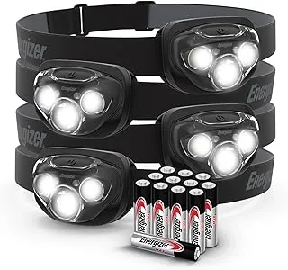 Energizer PRO-260 Linterna frontal LED (paquete de 4), linternas frontales resistentes al agua IPX4, luz de cabeza de alto rendimiento para exteriores, camping, correr, tormenta, luz LED de