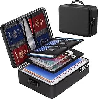 ENGPOW Bolsa de documentos ignífuga de 5200°F con cerradura, caja ignífuga con aislamiento térmico mejorado, organizador de archivos de 8 capas, almacenamiento portátil seguro para viajes en el hogar