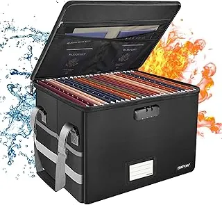 ENGPOW Caja de Archivos con Cerradura, Caja de Documentos Ignífuga con Cremallera y Bolsillos, Organizador de Archivos Plegable Gabinete de Almacenamiento con Asa, Caja Fuerte Portátil para Hogar y