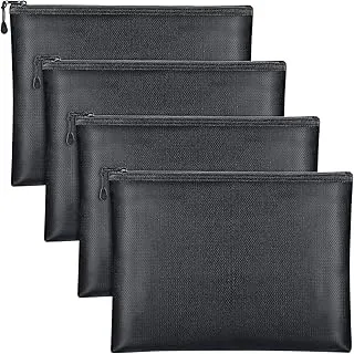 Epakh Paquete de 4 bolsas de documentos ignífugas de 13.4 x 9.4 pulgadas, bolsa de dinero impermeable e ignífuga con cremallera, bolsa de almacenamiento segura para documentos A4, dinero, pasaporte y tableta