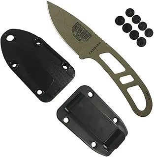 ESEE Auténtico cuchillo táctico de supervivencia Candiru, placa de clip para cinturón moldeada (hoja de tierra oscura, funda moldeada negra)
