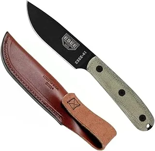 ESEE Auténtico modelo 4HM cuchillo de hoja fija, hoja de polvo negro, mango de micarta, funda de cuero