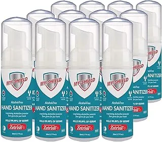 Espuma desinfectante de manos – 1.7 oz (paquete de 12) sin alcohol, protección duradera. Mata el 99.9% de los gérmenes. Hidrata con aloe vera. Formulado con Zetrisil. Registrado por la FDA