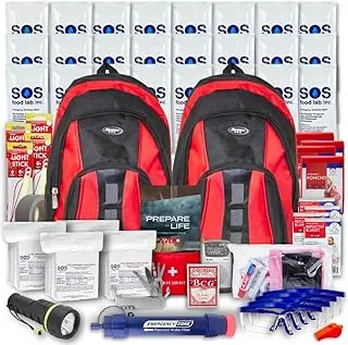 Essentials Kit completo de supervivencia de lujo para 2 y 4 personas | Bug-Out-Bag | Kit de bolsa de emergencia para incendios forestales, huracanes y otros desastres naturales