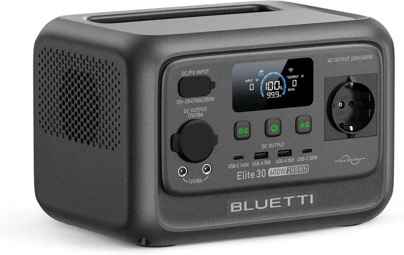 Power station BLUETTI Elite 30 V2 para mantener frigorífico o nevera portátil eléctrica durante apagones prolongados