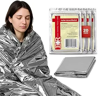 Ever Ready First Aid Mylar - Manta de rescate grande, hoja térmica plateada para emergencias y supervivencia, 54 x 84 pulgadas, 20 unidades