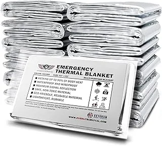 EVERLIT Mantas térmicas de Mylar de emergencia de supervivencia, kit de supervivencia espacial, manta de campamento perfecta para botiquín de primeros auxilios, al aire libre, senderismo, supervivencia, bolsa de insectos, maratones (plata, paquete de 12)