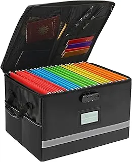 EXLIFBAG Organizador de archivos, caja de archivos ignífuga con tapas, caja organizadora de documentos importante con cerradura, organizador portátil de carpetas de archivos con asa