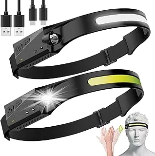 Faros delanteros LED, paquete de 2 linternas recargables para adultos, faros delanteros de haz ancho de 230°, lámpara de cabeza con sensor de movimiento, diadema ajustable impermeable para exteriores, para correr, campamento, senderismo (faro-2)