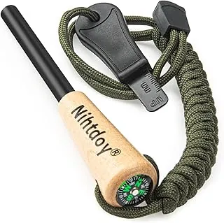 Ferro Rod Fire Starter Kit – Golpeador de acero al carbono y mango de madera dura integrado con brújula | Herramienta de supervivencia de pedernal y acero para camping, senderismo, bushcraft y emergencia