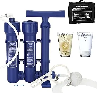 Filtro de agua de emergencia Sistema de filtración de agua grande Supervivencia - Filtro de agua de bomba de mano, purificador de agua de alto volumen, sistema de filtración de agua de 3 etapas para