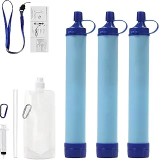 Filtro de agua, equipo portátil de filtración de supervivencia, preparación para emergencia, suministro para beber, senderismo, camping, equipo de excursión familiar (3 unidades)
