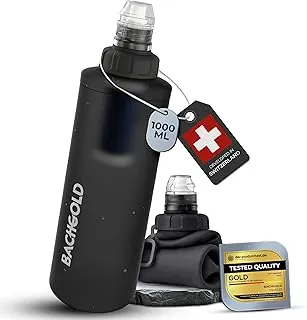 Filtro de agua para campamento - Botella plegable BACHGOLD Squeeze | Filtración ultraligera para mochileros para senderismo, supervivencia y emergencia | Filtración de doble etapa, diseño suizo