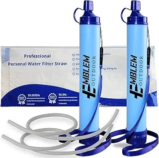 Filtro de agua portátil para emergencias y supervivencia. Filtración de agua de emergencia para purificar el agua cuando acampas, senderismo o durante un desastre. Filtro de agua personal y purificador para viajes (paquete de 2)