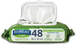 FitRight Aloe Toallitas húmedas sin fragancia acolchadas, paquete suave con tapa abatible, 8 x 12 pulgadas, paquete de 48 toallitas