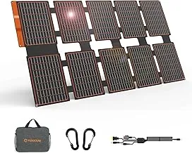 FlexSolar Paneles solares portátiles de 100W con cargadores PD3.0 USB-C, QC3.0 USB-A y salidas DC. Plegables, impermeables IP67. Energía de emergencia para camping para pequeña estación de energía