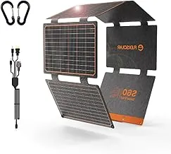 FlexSolar Paneles solares portátiles de 60W con cargadores PD3.0 USB-C, QC3.0 USB-A y salidas DC. Plegables, impermeables IP67. Ideales para emergencias de camping y estaciones de energía pequeñas