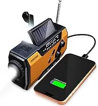FosPower NOAA Radio meteorológica de emergencia A1 7400 mWh, banco de energía portátil, AM/FM, USB/solar/carga de manivela, funciona con pilas, alarma SOS y linterna para emergencia interior/exterior