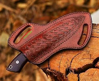 Funda de cuchillo de cuero para cinturón, funda inclinada para panqueques, funda de cuero dentado, hermosa funda de cuchillo Skinner de vaquero de 4 a 6 pulgadas de cuero 100% auténtico