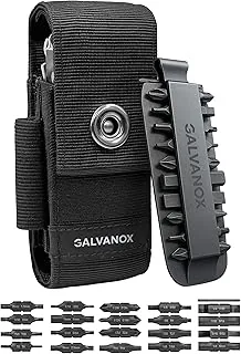 Galvanox Funda de nailon para múltiples herramientas con 21 puntas de destornillador de extremo plano y soporte, funda para cinturón con bolsillos y juego de puntas incluidos, compatible con Leatherman (4 a 4.5 pulgadas)
