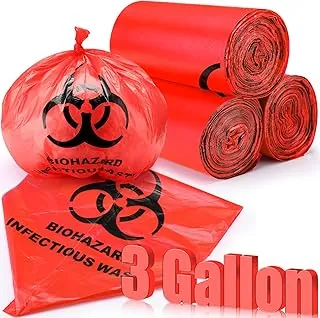 Geiserailie Paquete de 200 bolsas de basura de riesgo biológico de 14.5 x 19 pulgadas, forro de basura rojo de 3 galones con símbolo de peligro para eliminación de desechos infecciosos, suministros