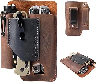Gentlestache Funda multiherramienta de cuero, organizador de cinturón EDC con clip para cinturón, funda de cuero multiherramienta para cinturón, soporte multiherramienta