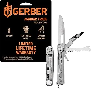 Gerber Gear Armbar Trade 8-en-1 Multiherramienta - Cuchilla de 6.35 cm de borde liso, palanca, martillo - Equipo EDC y accesorios - Plata