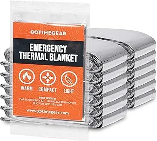 Go Time Gear Mantas de emergencia para supervivencia (paquete de 12), equipo de supervivencia de emergencia Mylar para el hogar, camping, senderismo y kits de supervivencia al aire libre, mantente