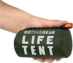 Go Time Gear Tienda de campaña de supervivencia • Tienda de campaña de tubo de emergencia Mylar para 2 personas + Paracord • Protección para todo tipo de clima para camping, senderismo y kits de supervivencia • Incluye silbato de emergencia