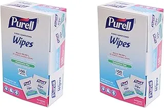 GOJO : PURELL Toallitas de manos desinfectantes prehumedecidas, 5 x 7, 100/caja -:- Se venden en 2 paquetes de - 100 - / - Total de 200 unidades cada una